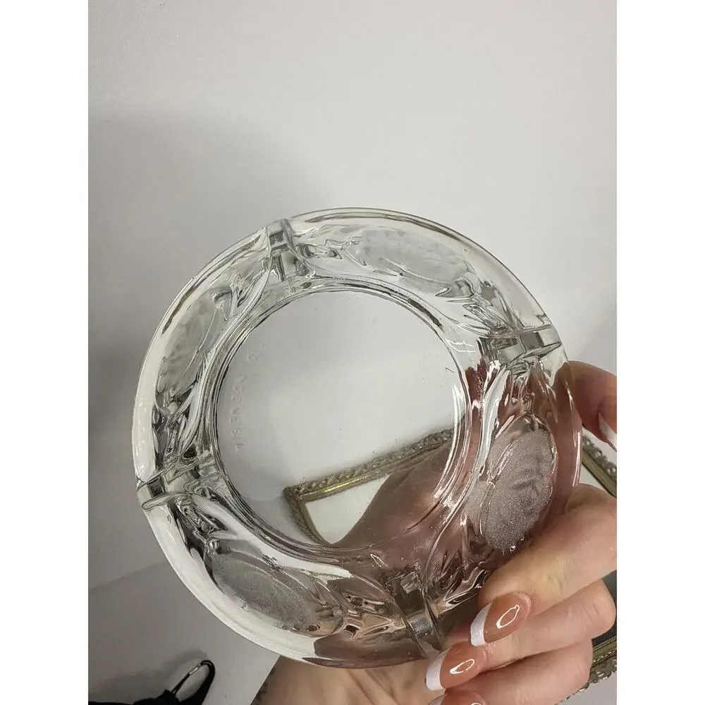 Vintage KIG Indonesia Glass Ashtray: Mid-Century Rose Design, 6”